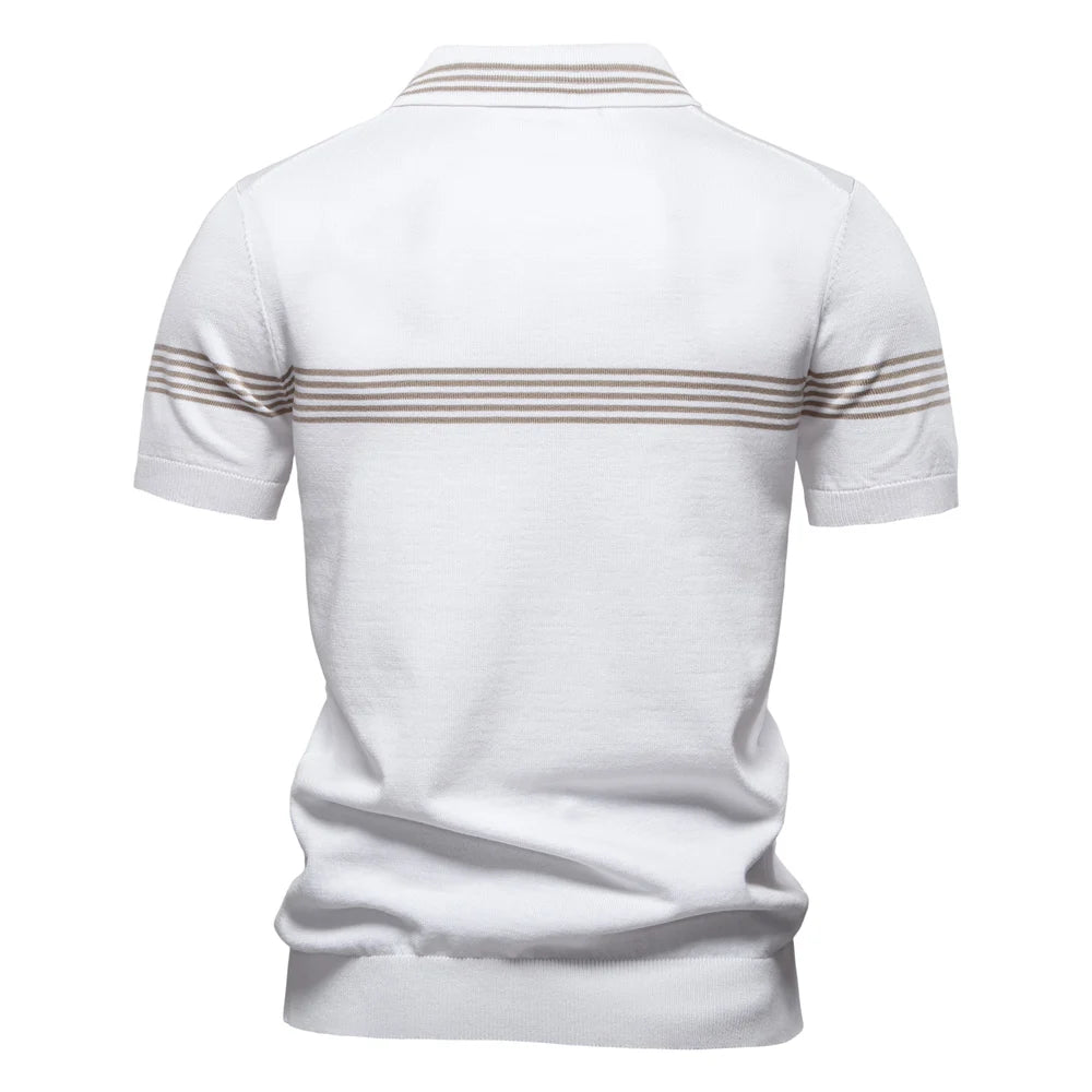 Men’s Striped Zip Polo Shirt – Knit Short Sleeve Polo