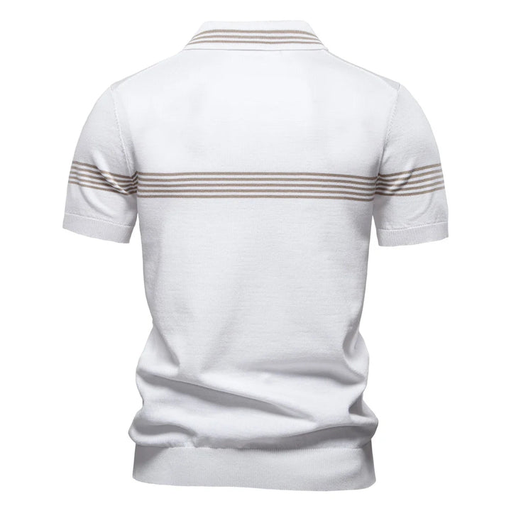 Men’s Striped Zip Polo Shirt – Knit Short Sleeve Polo