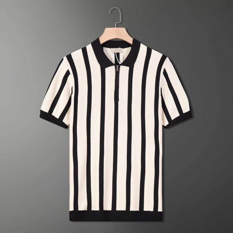 Men’s Striped Zip Polo Shirt