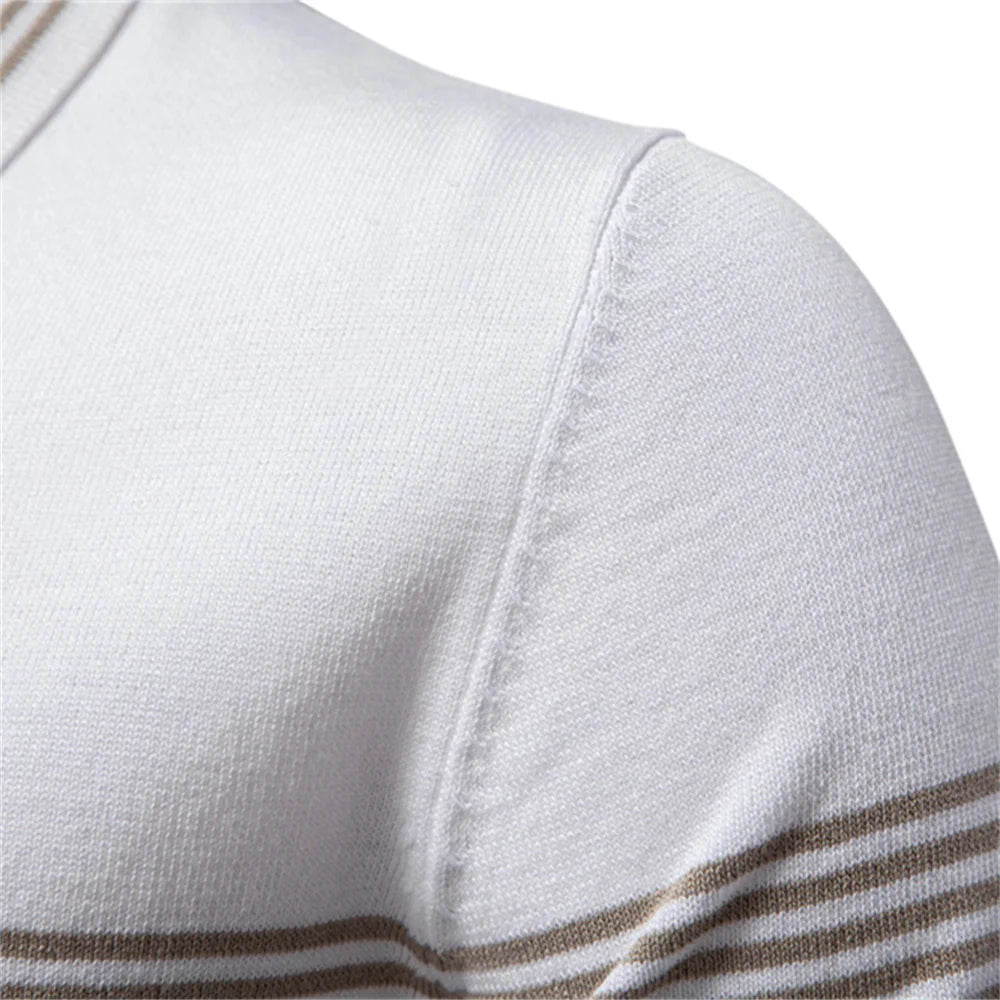 Men’s Striped Zip Polo Shirt – Knit Short Sleeve Polo
