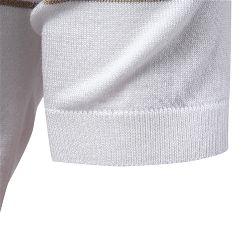 Men’s Striped Zip Polo Shirt – Knit Short Sleeve Polo