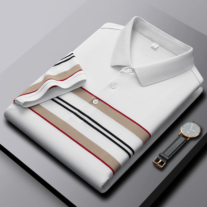 Men's Striped Cotton Short Sleeve Polo Shirt