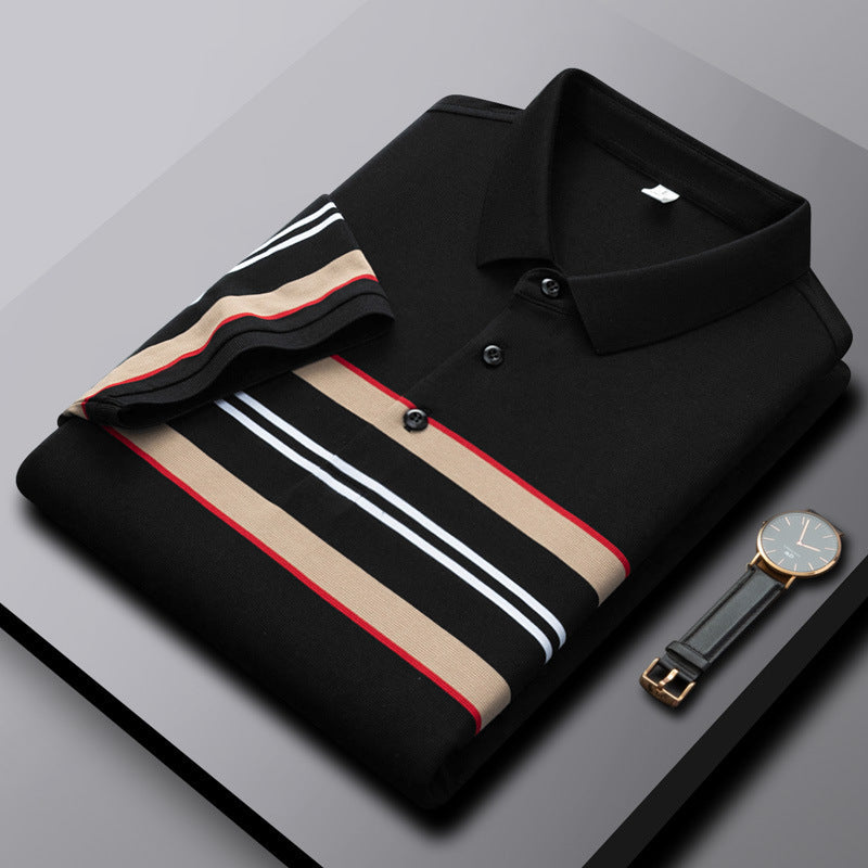 Men's Striped Cotton Short Sleeve Polo Shirt