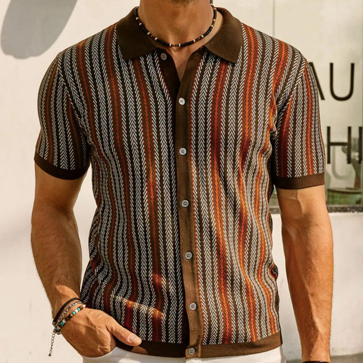 Men's Retro Striped Knit Short Sleeve Shirt