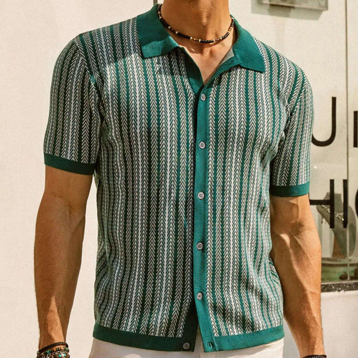 Men's Retro Striped Knit Short Sleeve Shirt