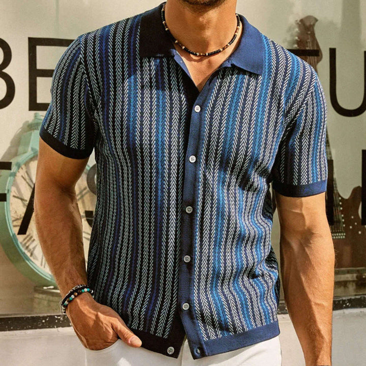 Men's Retro Striped Knit Short Sleeve Shirt