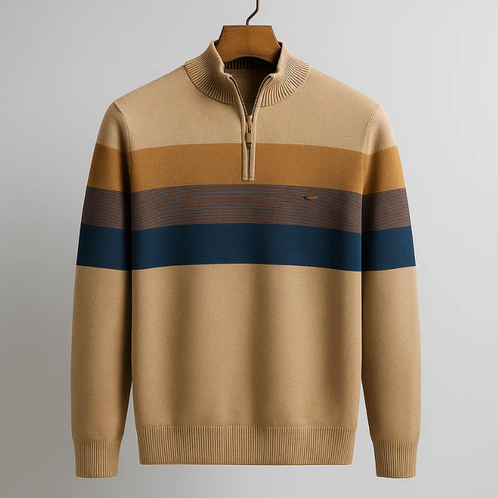 Men’s Striped Quarter-Zip Pullover Sweater