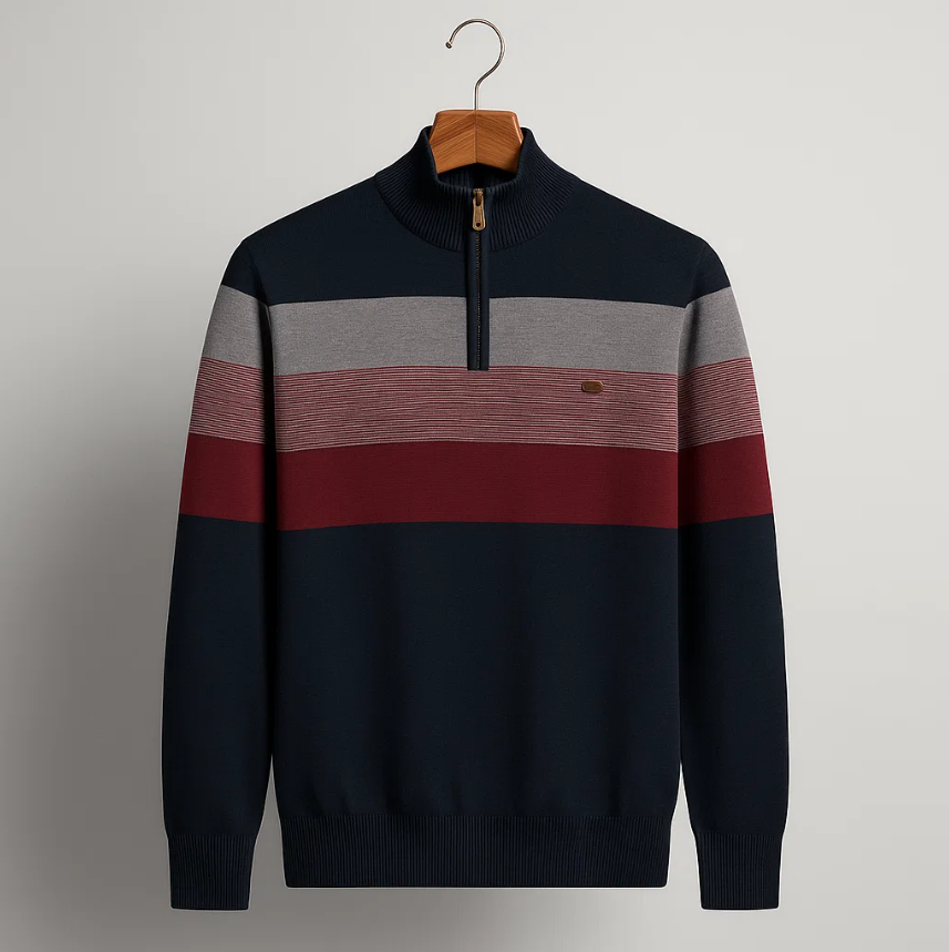 Men’s Striped Quarter-Zip Pullover Sweater
