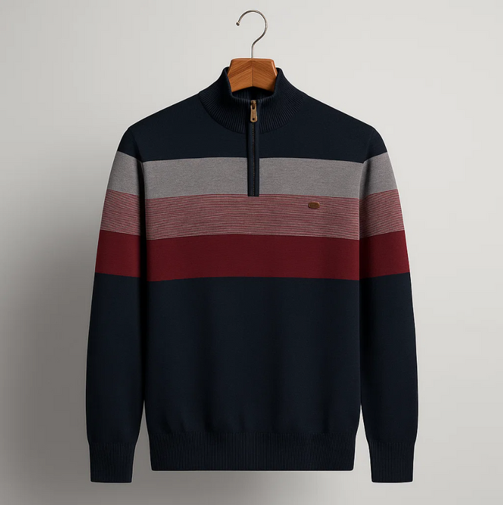 Men’s Striped Quarter-Zip Pullover Sweater