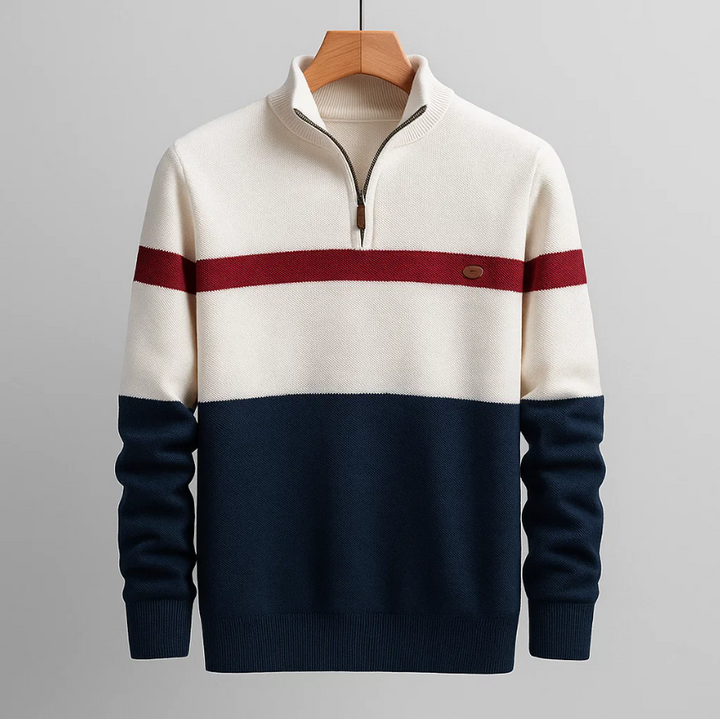 Men’s Striped Quarter-Zip Pullover Sweater