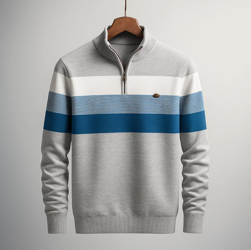 Men’s Striped Quarter-Zip Pullover Sweater
