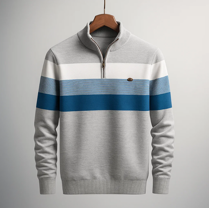 Men’s Striped Quarter-Zip Pullover Sweater