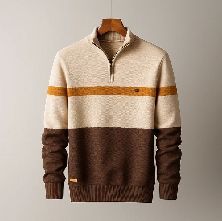 Men’s Striped Quarter-Zip Pullover Sweater
