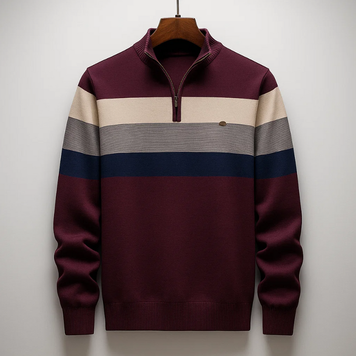 Men’s Striped Quarter-Zip Pullover Sweater