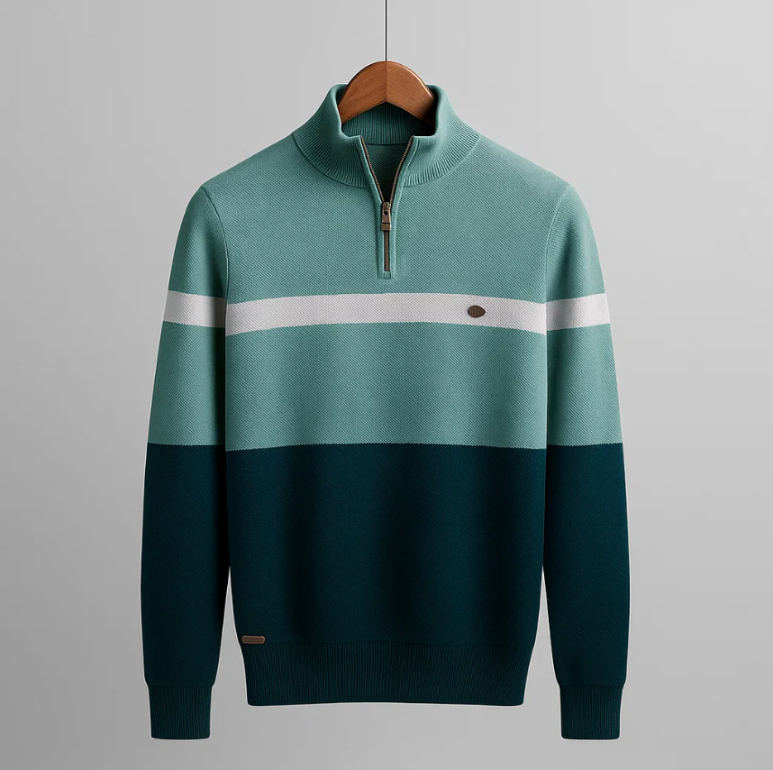 Men’s Striped Quarter-Zip Pullover Sweater