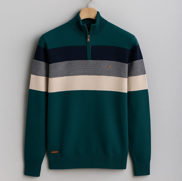 Men’s Striped Quarter-Zip Pullover Sweater