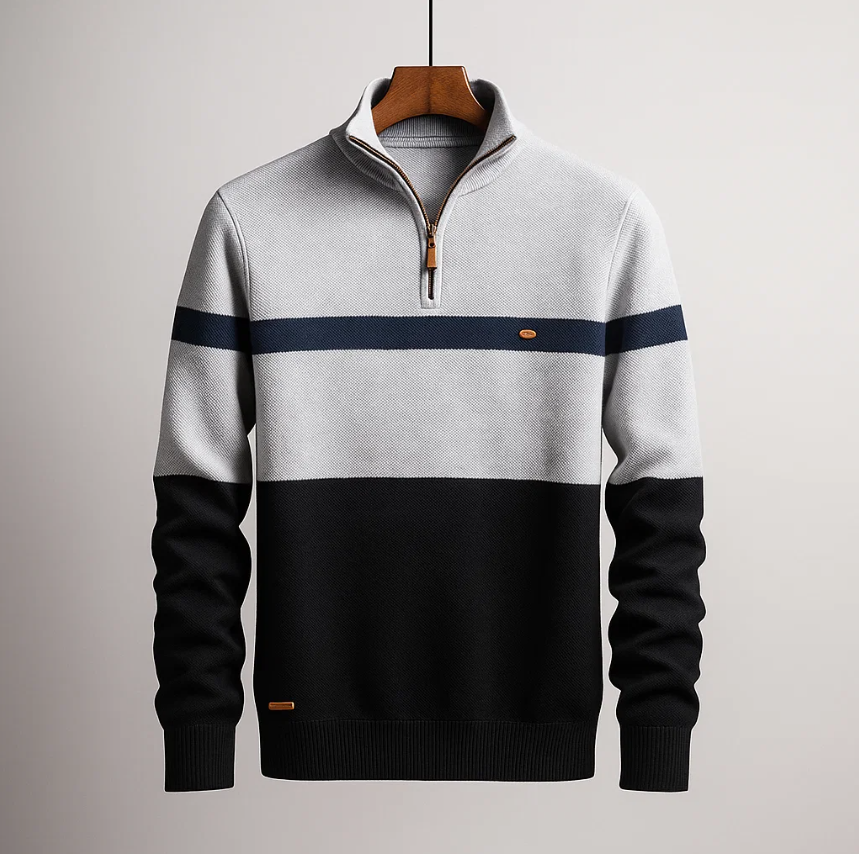 Men’s Striped Quarter-Zip Pullover Sweater