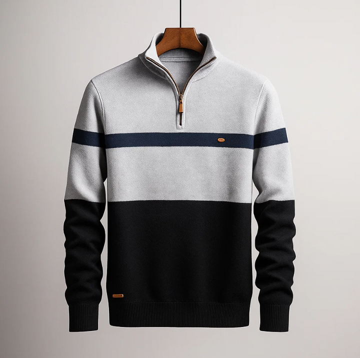 Men’s Striped Quarter-Zip Pullover Sweater