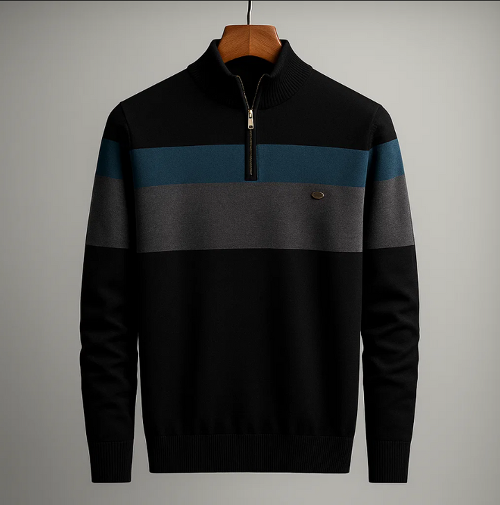 Men’s Striped Quarter-Zip Pullover Sweater