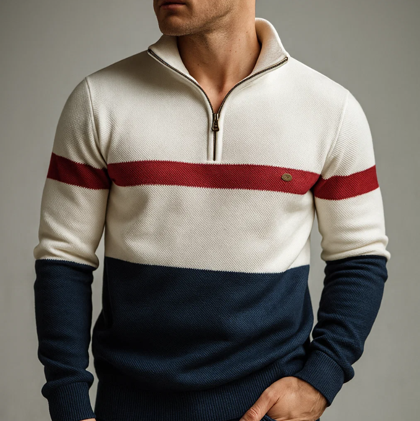 Men’s Striped Quarter-Zip Pullover Sweater