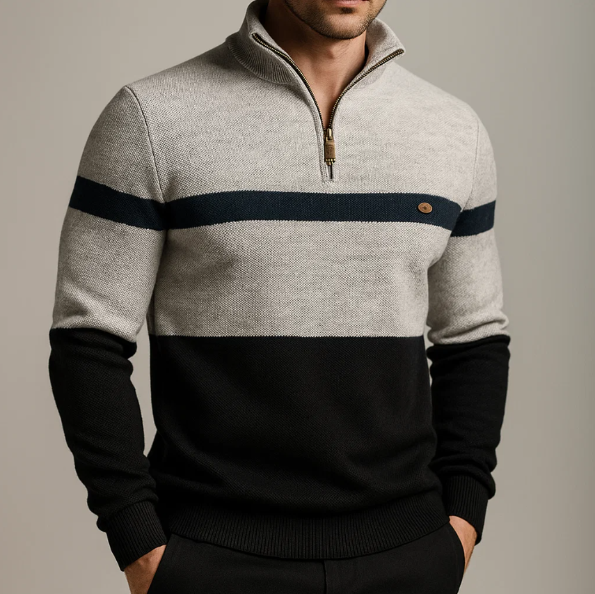 Men’s Striped Quarter-Zip Pullover Sweater