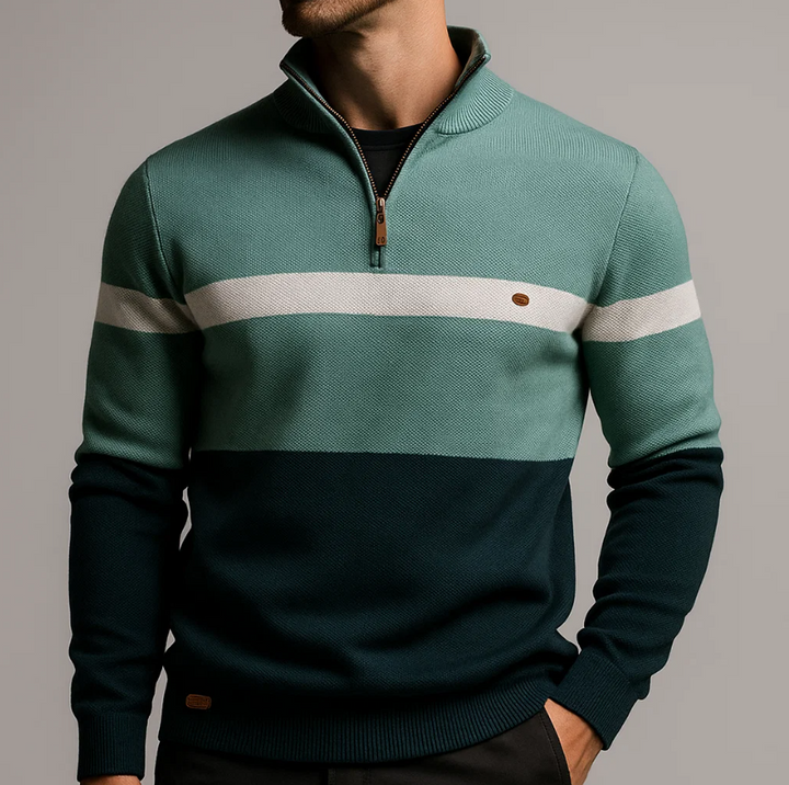 Men’s Striped Quarter-Zip Pullover Sweater