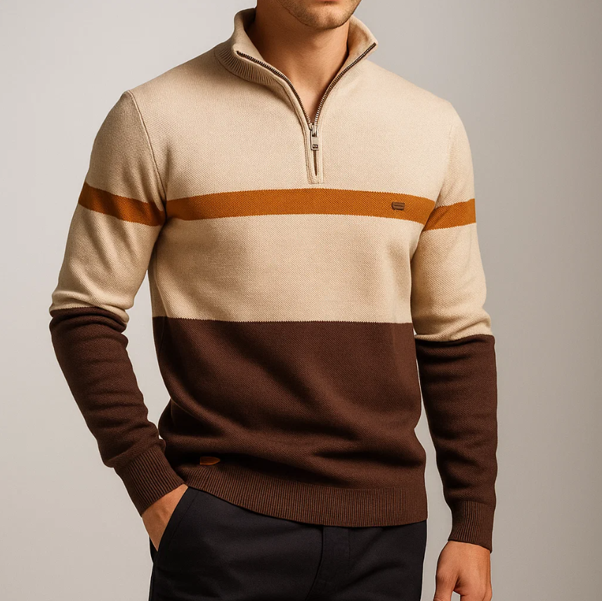 Men’s Striped Quarter-Zip Pullover Sweater