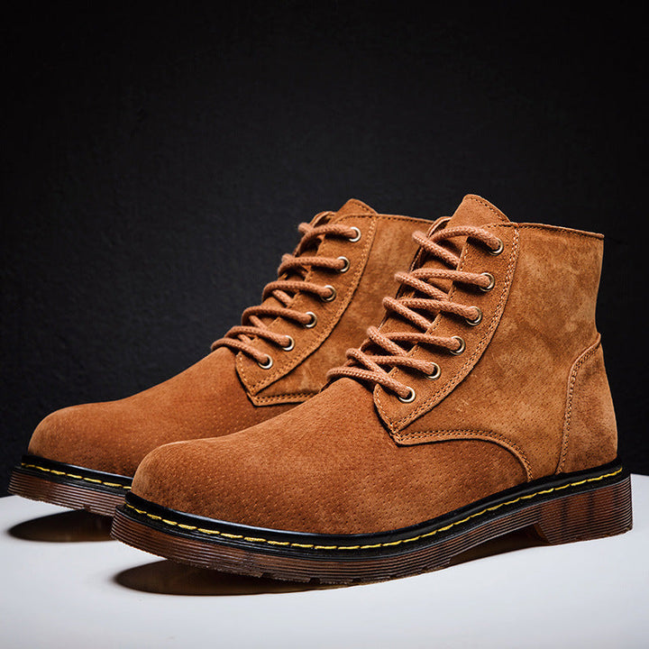 Men’s Comfortable Suede Lace-Up Boots with Rugged Sole