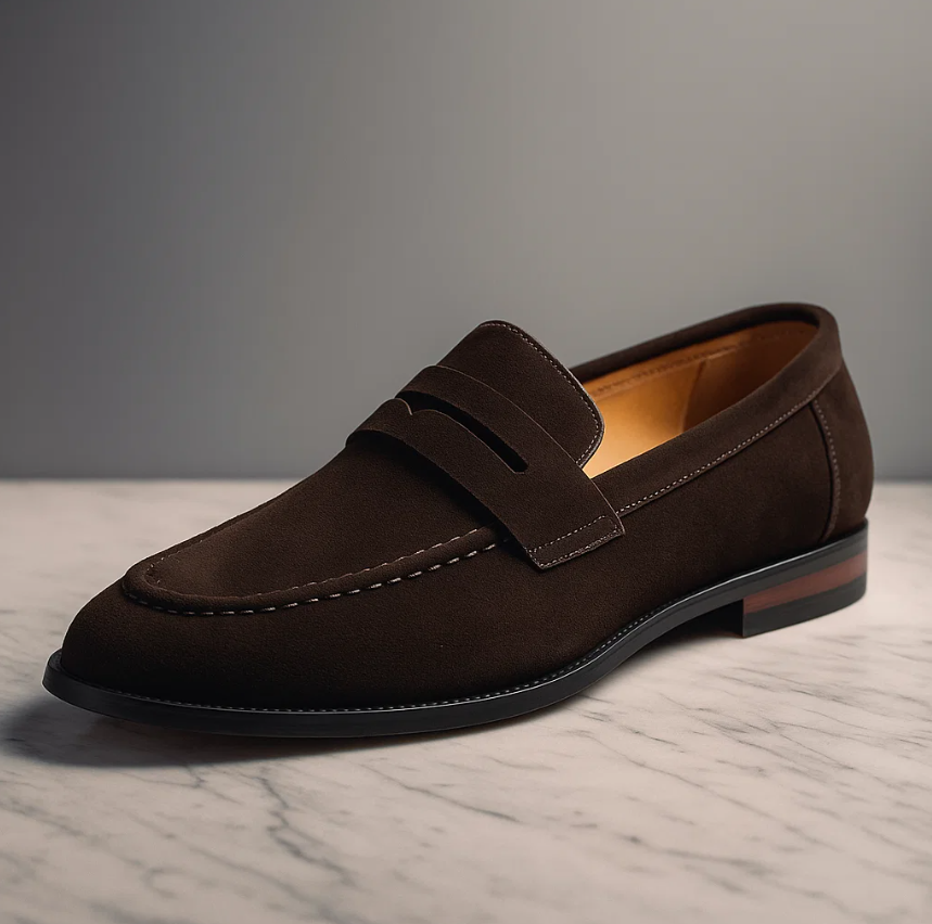 Men’s Suede Penny Loafers | Premium Comfort Dress Shoes | Classic Slip-On Design
