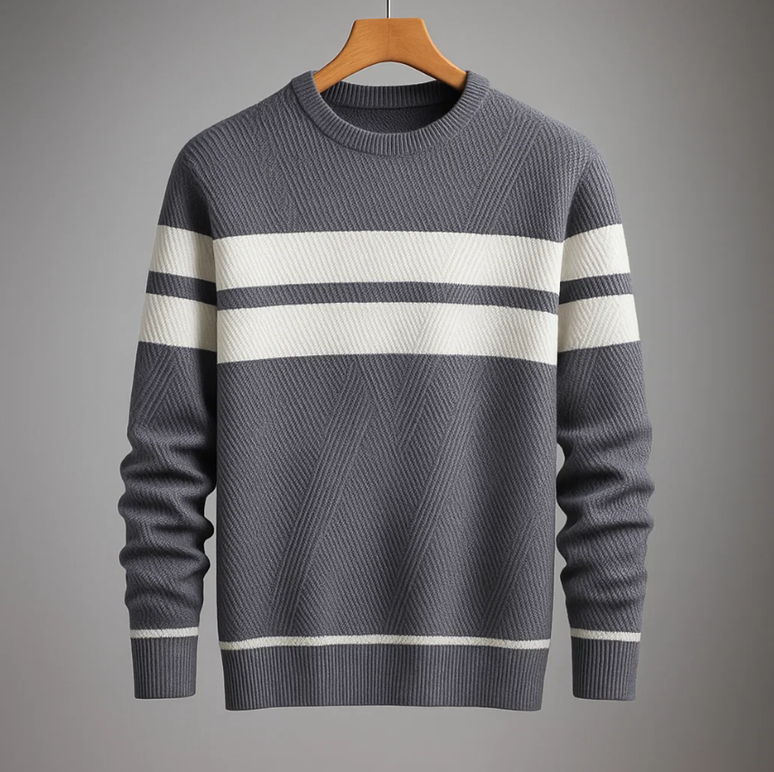 Men's Striped Crewneck Knit Pullover Sweater