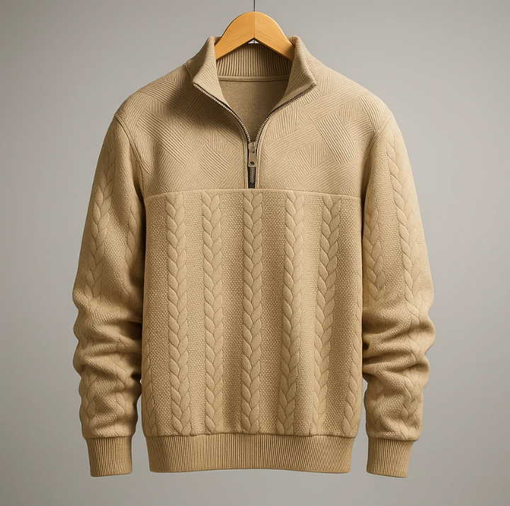 Men's Cable-Knit Quarter Zip Pullover Sweater