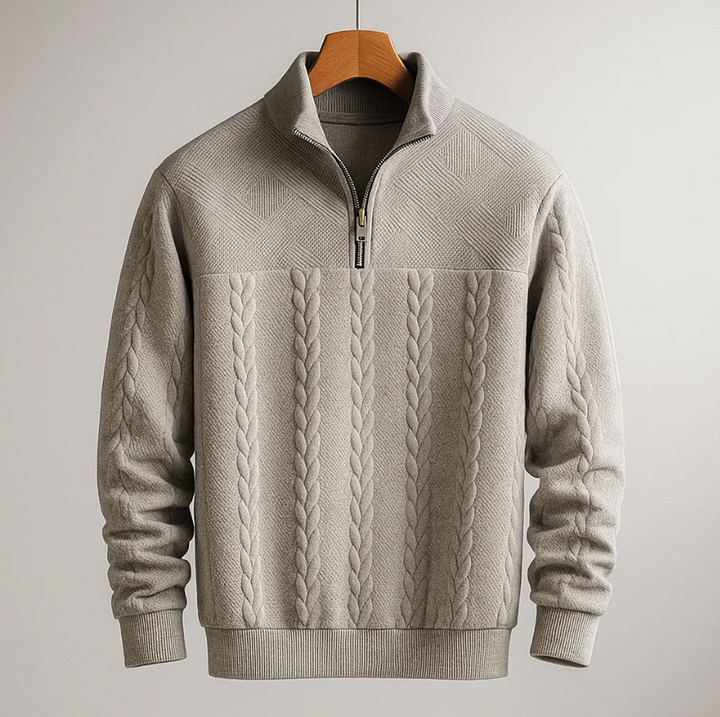 Men's Cable-Knit Quarter Zip Pullover Sweater