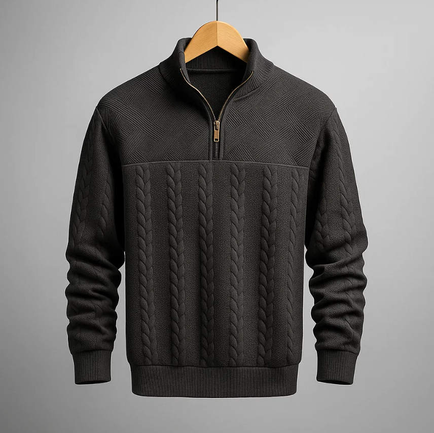 Men's Cable-Knit Quarter Zip Pullover Sweater