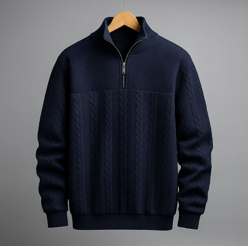 Men's Cable-Knit Quarter Zip Pullover Sweater