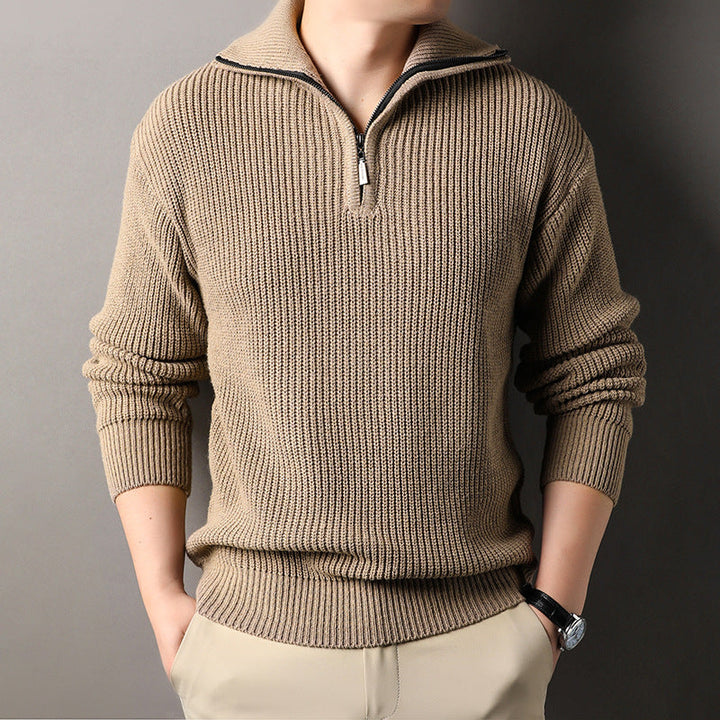 Men’s Ribbed Quarter Zip Sweater - Textured Knit Pullover