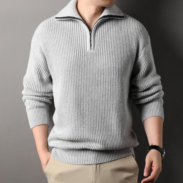 Men’s Ribbed Quarter Zip Sweater - Textured Knit Pullover