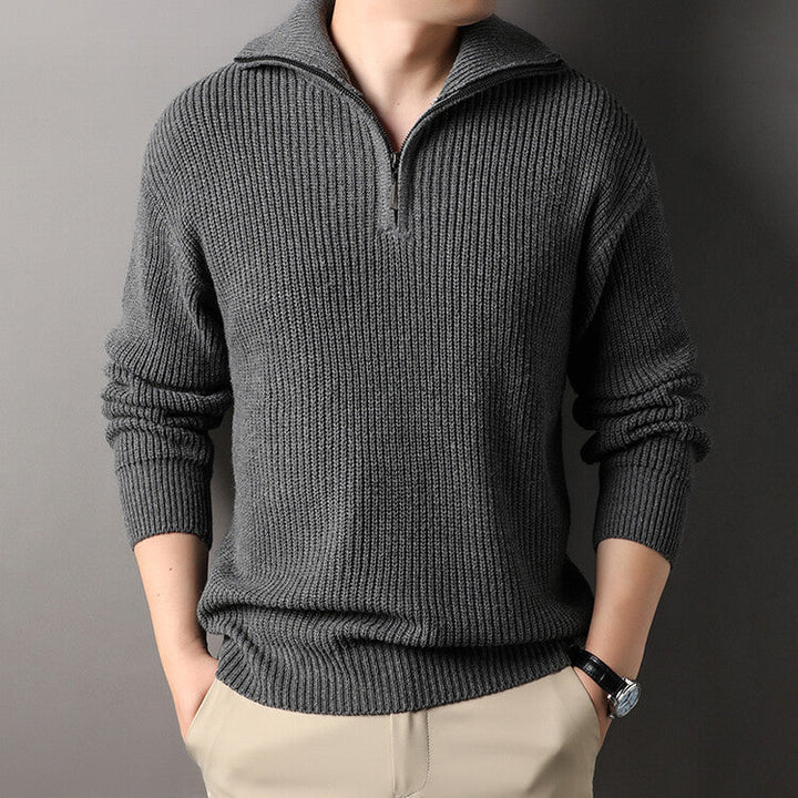 Men’s Ribbed Quarter Zip Sweater - Textured Knit Pullover