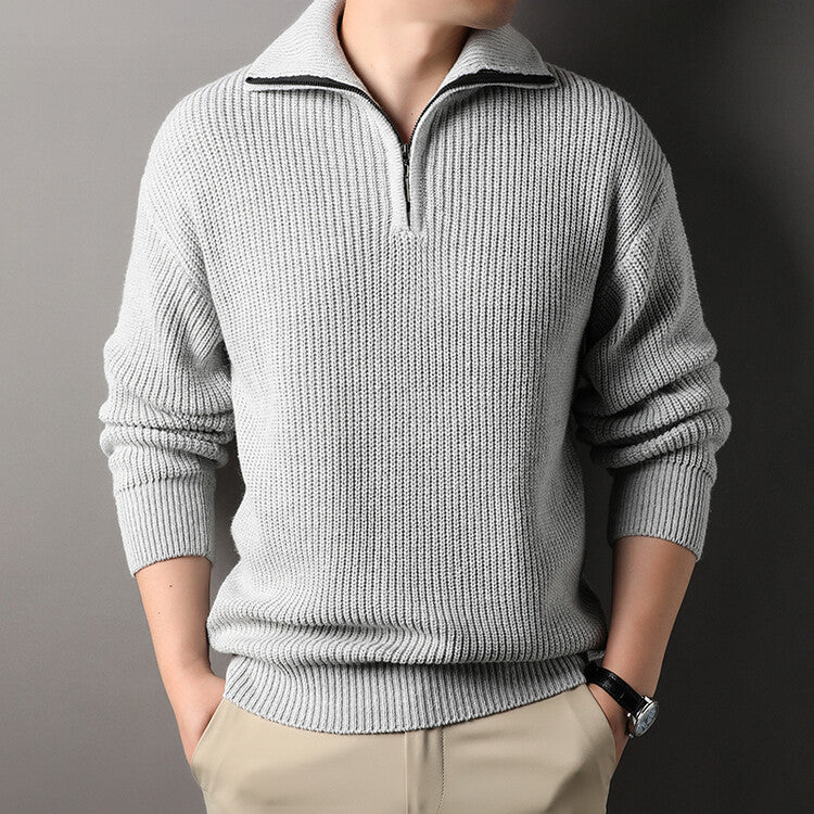 Men’s Ribbed Quarter Zip Sweater - Textured Knit Pullover