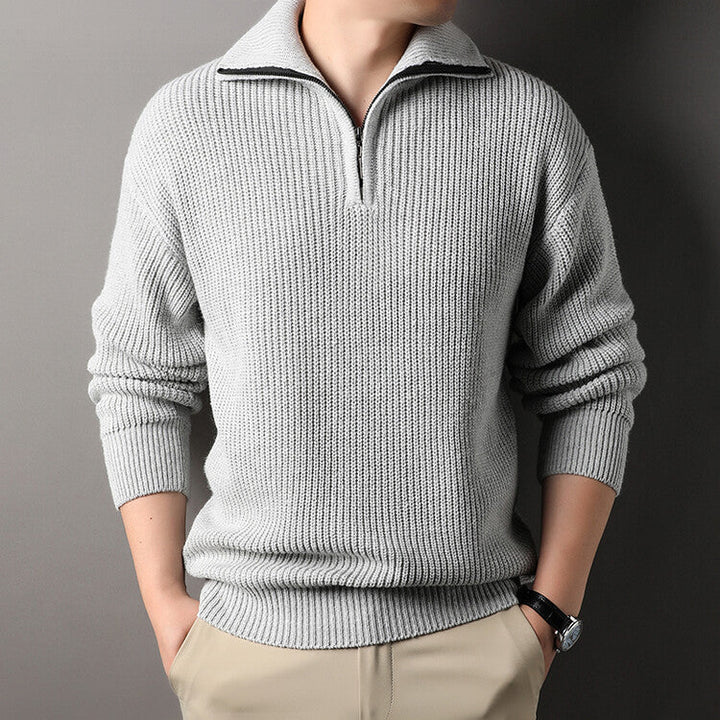 Men’s Ribbed Quarter Zip Sweater - Textured Knit Pullover
