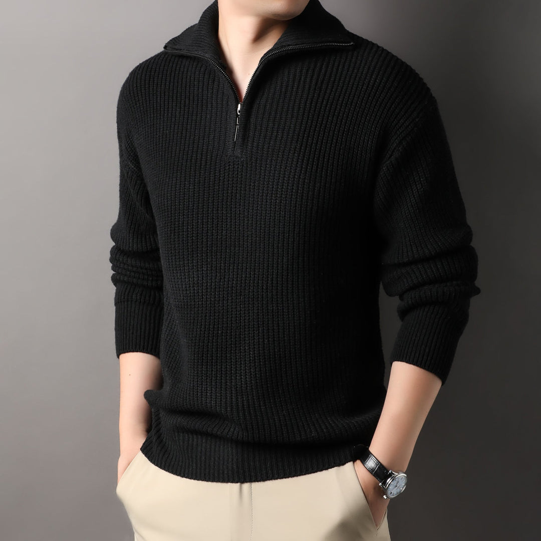 Men’s Ribbed Quarter Zip Sweater - Textured Knit Pullover