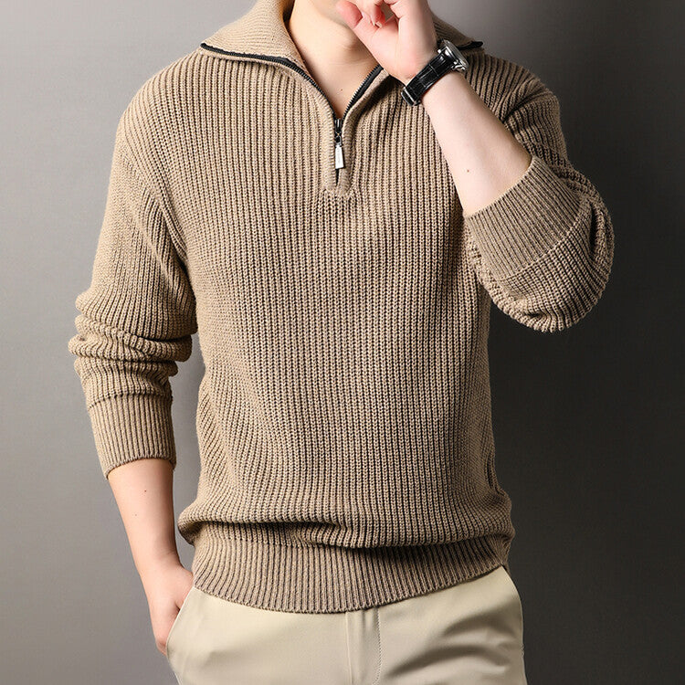 Men’s Ribbed Quarter Zip Sweater - Textured Knit Pullover
