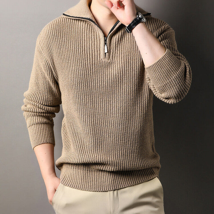 Men’s Ribbed Quarter Zip Sweater - Textured Knit Pullover