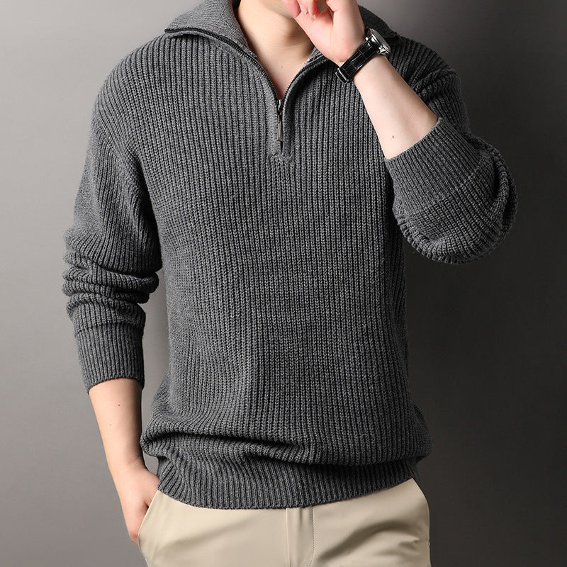 Men’s Ribbed Quarter Zip Sweater - Textured Knit Pullover