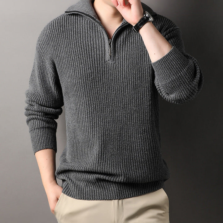Men’s Ribbed Quarter Zip Sweater - Textured Knit Pullover