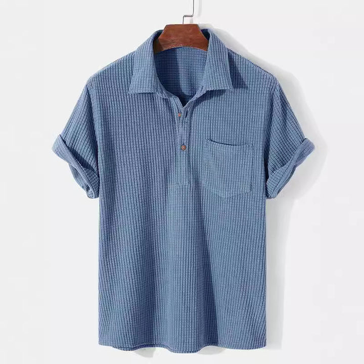 Men's Textured Cotton Waffle Knit Short Sleeve Polo