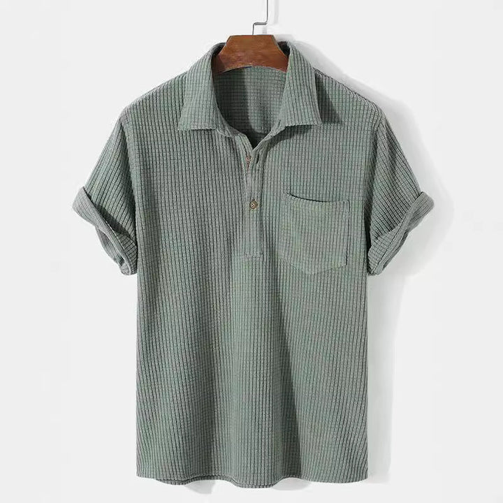 Men's Textured Cotton Waffle Knit Short Sleeve Polo