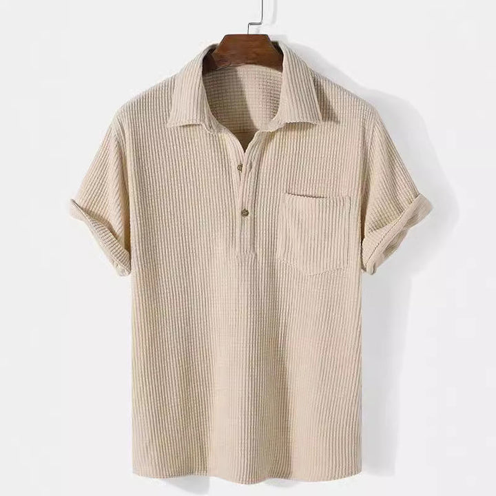Men's Textured Cotton Waffle Knit Short Sleeve Polo