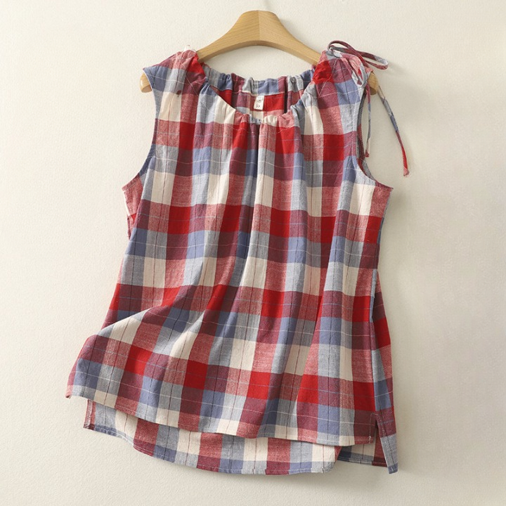 Women’s Cotton Sleeveless Plaid Top