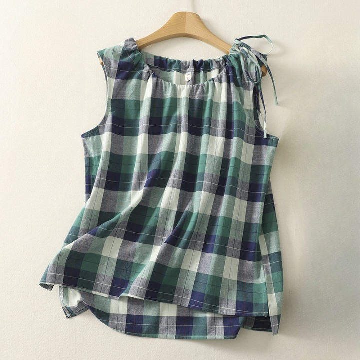 Women’s Cotton Sleeveless Plaid Top