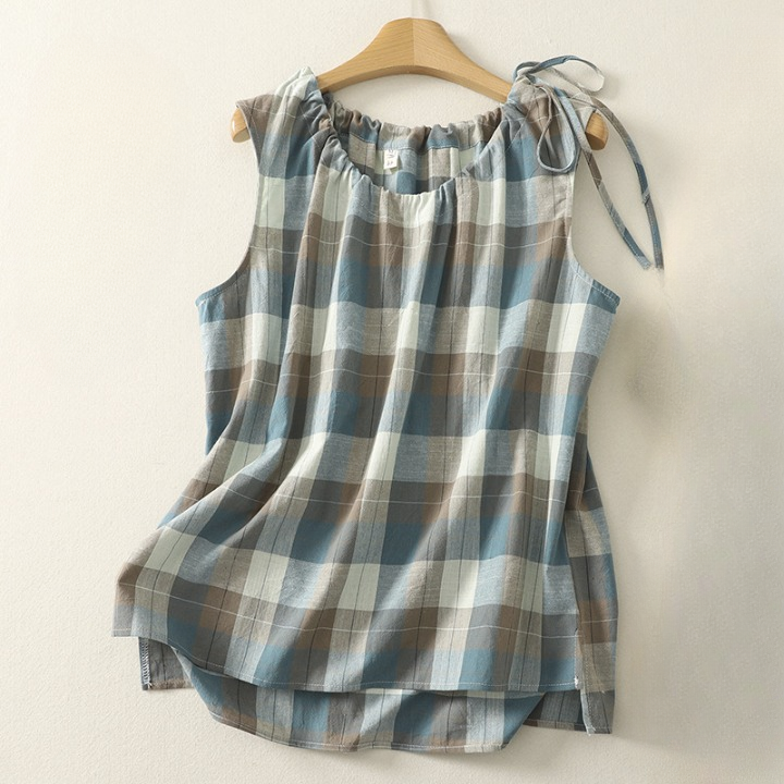 Women’s Cotton Sleeveless Plaid Top